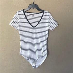 SO Authentic American Heritage Women’s Black and White Striped Bodysuit